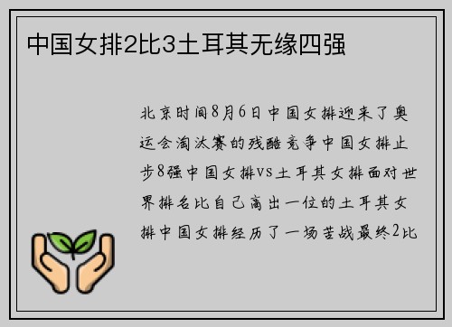 中国女排2比3土耳其无缘四强